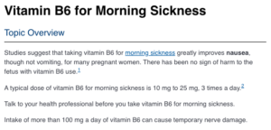 Vitamin B6 for Morning Sickness