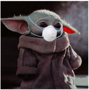 Yoda (from Star Wars) wearing a mask